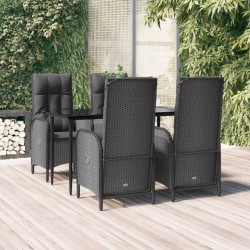 vidaXL 5-tlg. Garten-Essgruppe mit Kissen Schwarz Poly Rattan