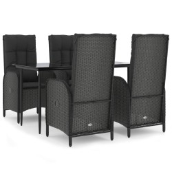 vidaXL 5-tlg. Garten-Essgruppe mit Kissen Schwarz Poly Rattan