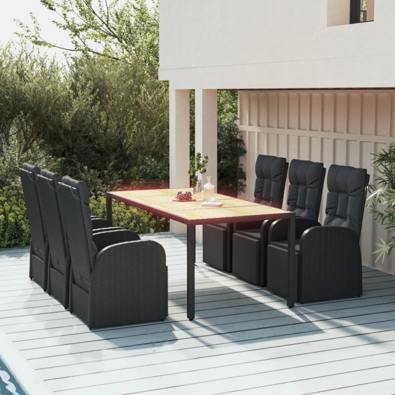 vidaXL 7-tlg. Garten-Essgruppe Schwarz Poly Rattan & Massivholz Akazie vidaXL 7-tlg. Garten-Essgruppe Schwarz Poly Rattan & Massivholz Akazie