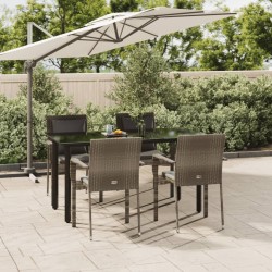 vidaXL 5-tlg. Garten-Essgruppe mit Kissen Schwarz und Grau Poly Rattan