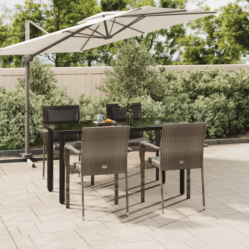 vidaXL 5-tlg. Garten-Essgruppe mit Kissen Schwarz und Grau Poly Rattan vidaXL 5-tlg. Garten-Essgruppe mit Kissen Schwarz und Grau Poly Rattan
