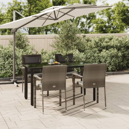 vidaXL 5-tlg. Garten-Essgruppe mit Kissen Schwarz und Grau Poly Rattan