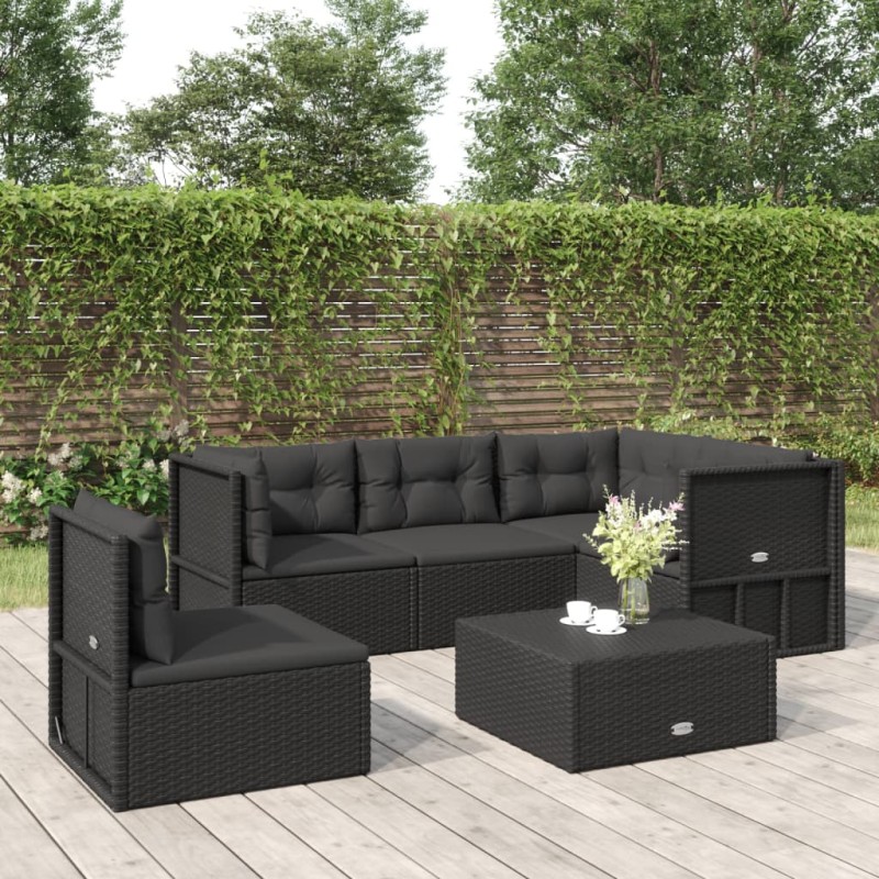 vidaXL 5-tlg. Garten-Lounge-Set mit Kissen Schwarz Poly Rattan vidaXL 5-tlg. Garten-Lounge-Set mit Kissen Schwarz Poly Rattan