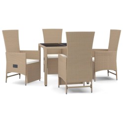 vidaXL 5-tlg. Garten-Essgruppe mit Kissen Beige Poly Rattan