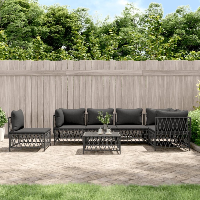vidaXL 7-tlg. Garten-Lounge-Set mit Kissen Anthrazit Stahl vidaXL 7-tlg. Garten-Lounge-Set mit Kissen Anthrazit Stahl