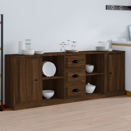 vidaXL Sideboards 3 Stk. Braun Eichen-Optik Holzwerkstoff