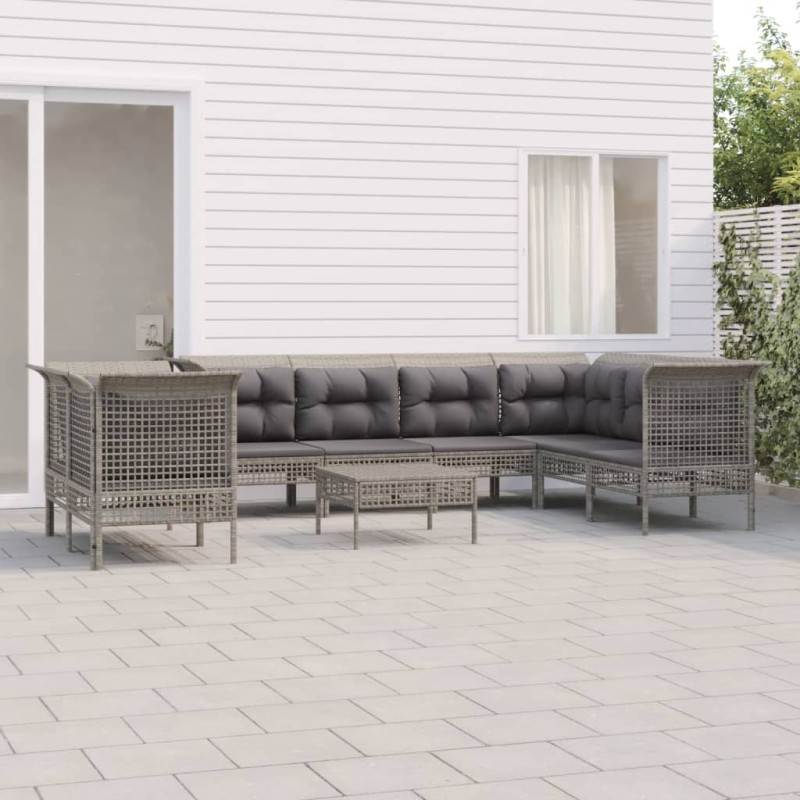 vidaXL 9-tlg. Garten-Lounge-Set mit Kissen Grau Poly Rattan vidaXL 9-tlg. Garten-Lounge-Set mit Kissen Grau Poly Rattan