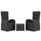vidaXL 3-tlg. Garten-Lounge-Set Schwarz Poly Rattan Massivholz Akazie vidaXL 3-tlg. Garten-Lounge-Set Schwarz Poly Rattan Massivholz Akazie