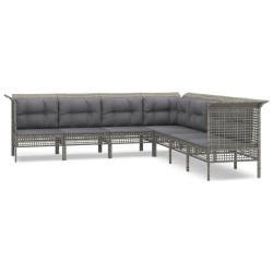 vidaXL 7-tlg. Garten-Lounge-Set mit Kissen Grau Poly Rattan