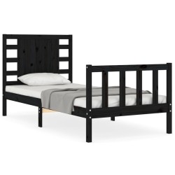 vidaXL Massivholzbett mit Kopfteil Schwarz 90x200 cm