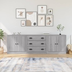vidaXL Sideboards 3 Stk. Grau Sonoma Holzwerkstoff