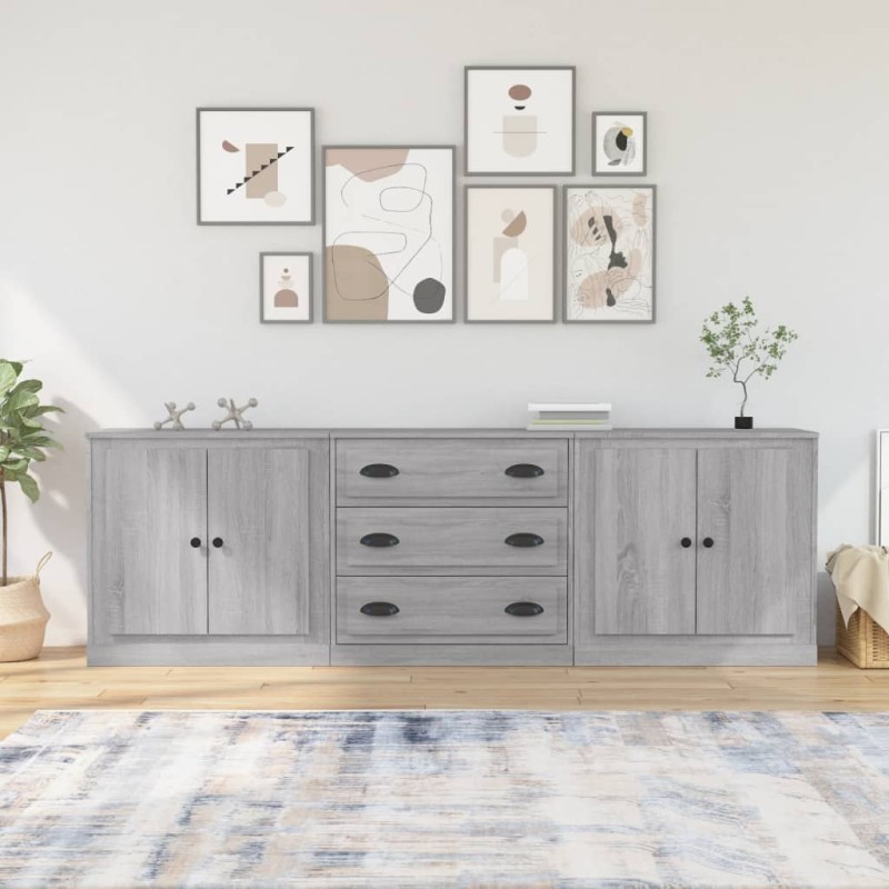 vidaXL Sideboards 3 Stk. Grau Sonoma Holzwerkstoff vidaXL Sideboards 3 Stk. Grau Sonoma Holzwerkstoff