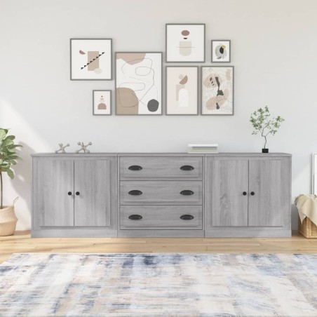 vidaXL Sideboards 3 Stk. Grau Sonoma Holzwerkstoff
