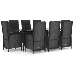 vidaXL 9-tlg. Garten-Essgruppe mit Kissen Schwarz Poly Rattan