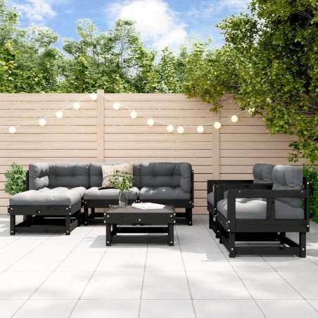 vidaXL 7-tlg. Garten-Lounge-Set mit Kissen Schwarz Massivholz