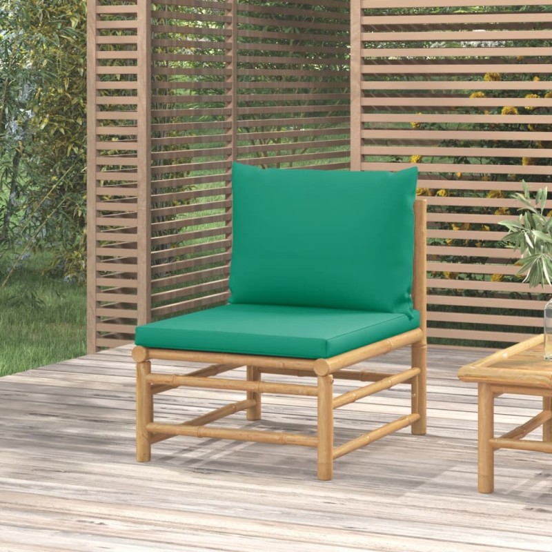 vidaXL Garten-Mittelsofa mit Grünen Kissen Bambus vidaXL Garten-Mittelsofa mit Grünen Kissen Bambus
