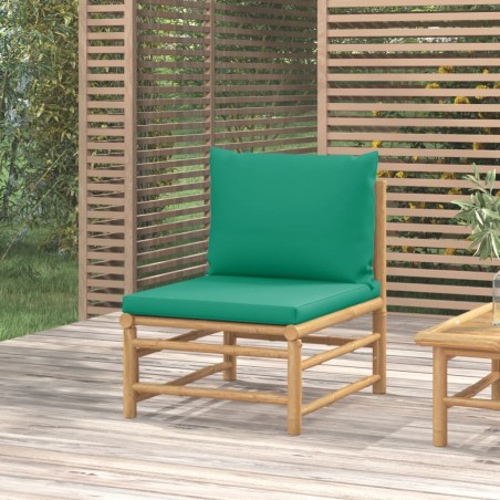 vidaXL Garten-Mittelsofa mit Grünen Kissen Bambus