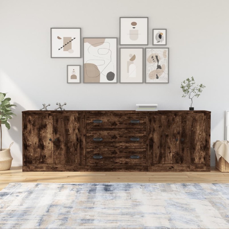 vidaXL Sideboards 3 Stk. Räuchereiche Holzwerkstoff vidaXL Sideboards 3 Stk. Räuchereiche Holzwerkstoff