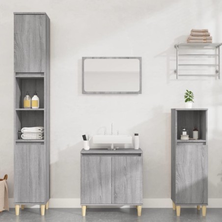 vidaXL 3-tlg. Badmöbel-Set Grau Sonoma Holzwerkstoff