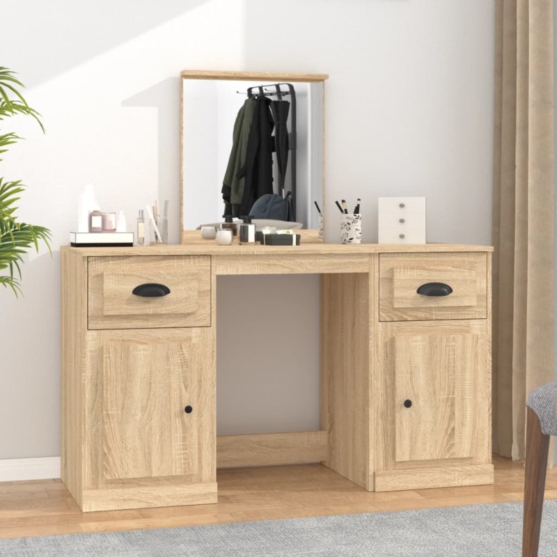 vidaXL Schminktisch mit Spiegel Sonoma-Eiche 130x50x132,5 cm vidaXL Schminktisch mit Spiegel Sonoma-Eiche 130x50x132,5 cm