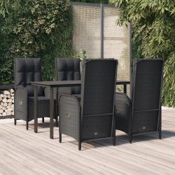 vidaXL 5-tlg. Garten-Essgruppe mit Kissen Schwarz Poly Rattan