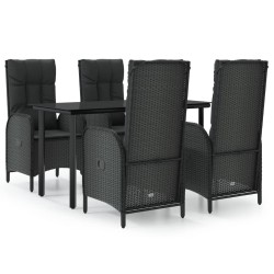 vidaXL 5-tlg. Garten-Essgruppe mit Kissen Schwarz Poly Rattan