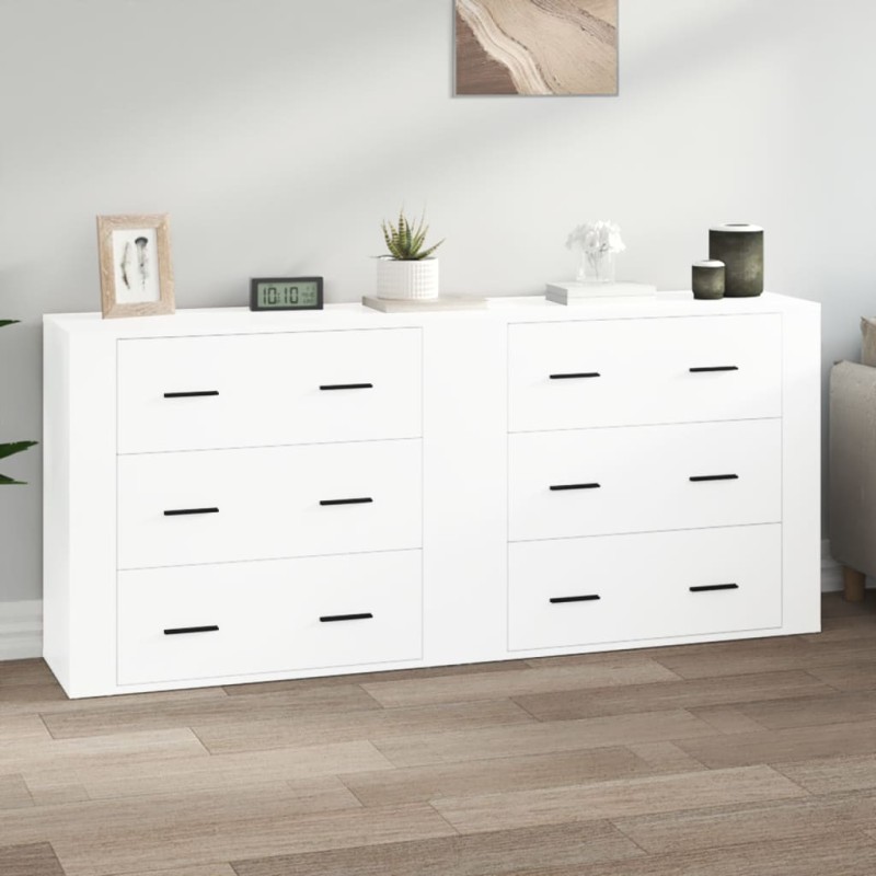 vidaXL Sideboards 2 Stk. Hochglanz-Weiß Holzwerkstoff vidaXL Sideboards 2 Stk. Hochglanz-Weiß Holzwerkstoff