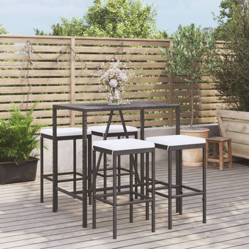 vidaXL 5-tlg. Gartenbar-Set mit Kissen Schwarz Poly Rattan vidaXL 5-tlg. Gartenbar-Set mit Kissen Schwarz Poly Rattan