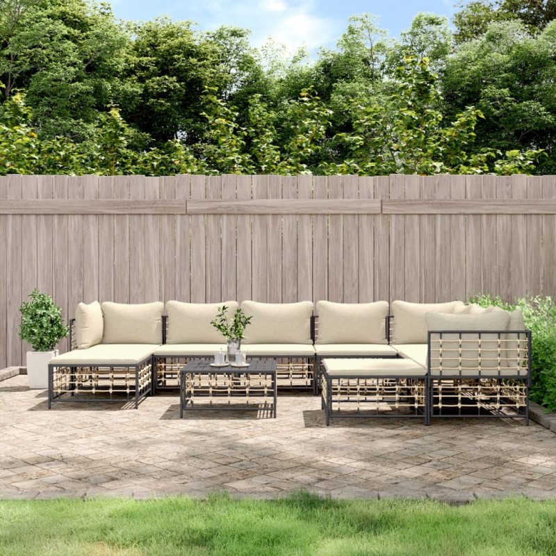 vidaXL 10-tlg. Garten-Lounge-Set mit Kissen Anthrazit Poly Rattan vidaXL 10-tlg. Garten-Lounge-Set mit Kissen Anthrazit Poly Rattan