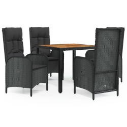 vidaXL 5-tlg. Garten-Essgruppe mit Kissen Schwarz Poly Rattan