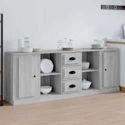 vidaXL Sideboards 3 Stk. Grau Sonoma Holzwerkstoff