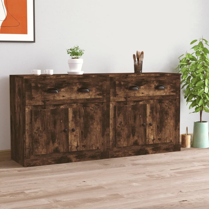 vidaXL Sideboards 2 Stk. Räuchereiche Holzwerkstoff vidaXL Sideboards 2 Stk. Räuchereiche Holzwerkstoff
