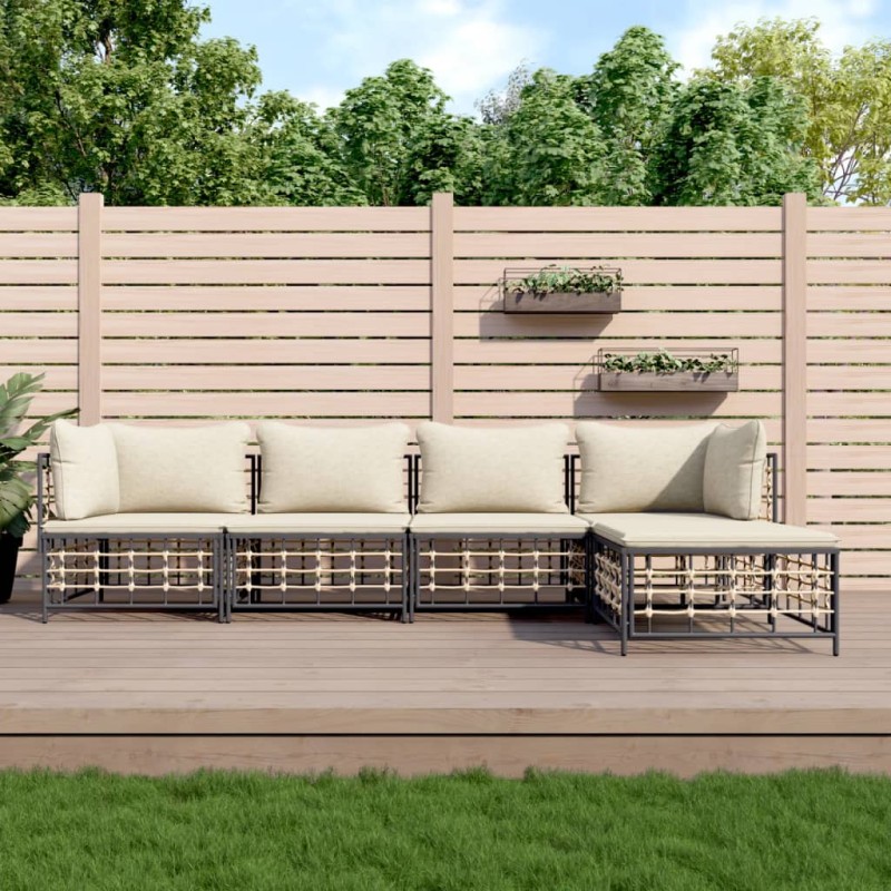 vidaXL 5-tlg. Garten-Lounge-Set mit Kissen Anthrazit Poly Rattan vidaXL 5-tlg. Garten-Lounge-Set mit Kissen Anthrazit Poly Rattan