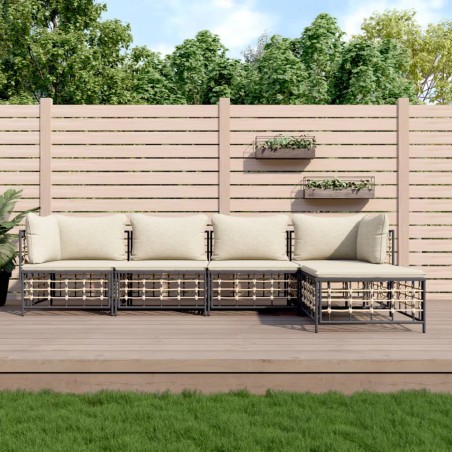 vidaXL 5-tlg. Garten-Lounge-Set mit Kissen Anthrazit Poly Rattan