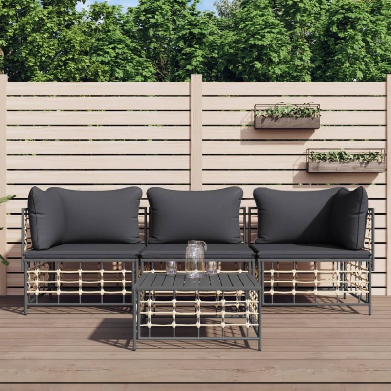 vidaXL 4-tlg. Garten-Lounge-Set mit Kissen Anthrazit Poly Rattan vidaXL 4-tlg. Garten-Lounge-Set mit Kissen Anthrazit Poly Rattan