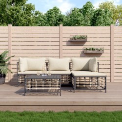 vidaXL 4-tlg. Garten-Lounge-Set mit Kissen Anthrazit Poly Rattan