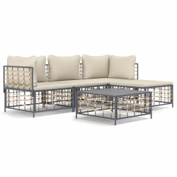 vidaXL 4-tlg. Garten-Lounge-Set mit Kissen Anthrazit Poly Rattan