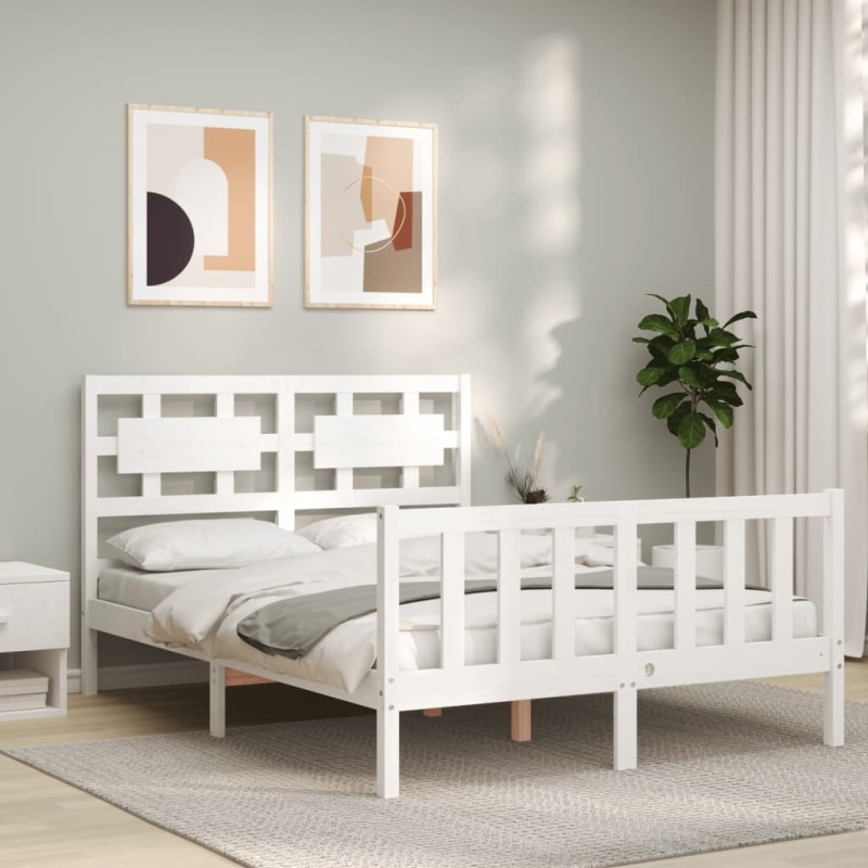 vidaXL Massivholzbett mit Kopfteil Weiß 140x190 cm vidaXL Massivholzbett mit Kopfteil Weiß 140x190 cm