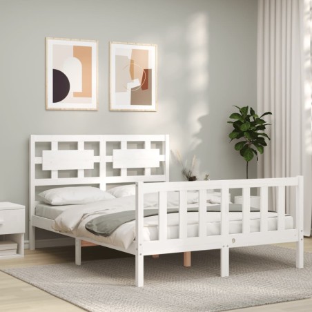 vidaXL Massivholzbett mit Kopfteil Weiß 140x190 cm