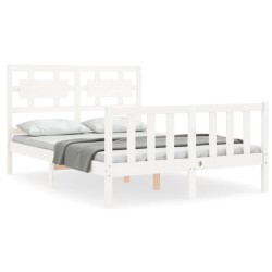 vidaXL Massivholzbett mit Kopfteil Weiß 140x190 cm