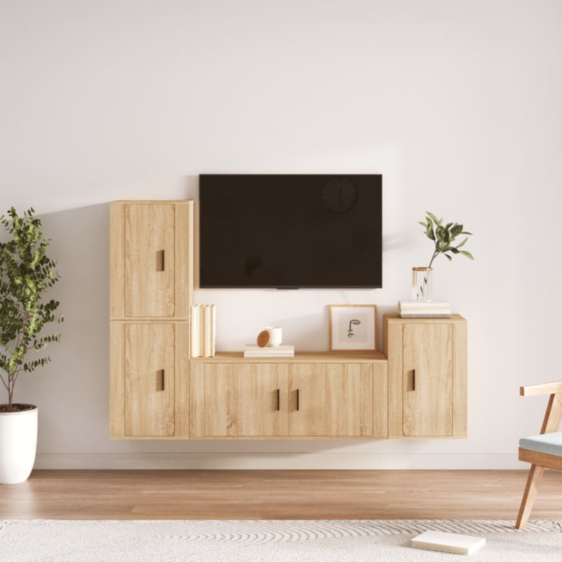 vidaXL 4-tlg. TV-Schrank-Set Sonoma-Eiche Holzwerkstoff vidaXL 4-tlg. TV-Schrank-Set Sonoma-Eiche Holzwerkstoff