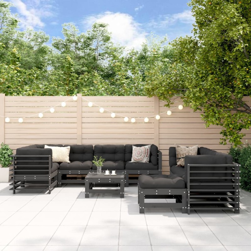 vidaXL 10-tlg. Garten-Lounge-Set mit Kissen Grau Massivholz vidaXL 10-tlg. Garten-Lounge-Set mit Kissen Grau Massivholz