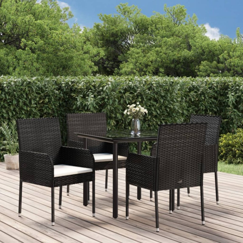 vidaXL 5-tlg. Garten-Essgruppe mit Kissen Schwarz Poly Rattan vidaXL 5-tlg. Garten-Essgruppe mit Kissen Schwarz Poly Rattan