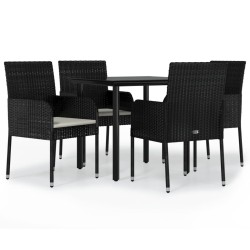 vidaXL 5-tlg. Garten-Essgruppe mit Kissen Schwarz Poly Rattan