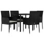 vidaXL 5-tlg. Garten-Essgruppe mit Kissen Schwarz Poly Rattan vidaXL 5-tlg. Garten-Essgruppe mit Kissen Schwarz Poly Rattan
