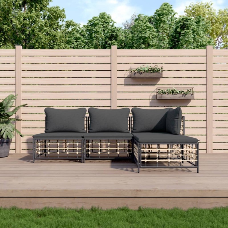 vidaXL 4-tlg. Garten-Lounge-Set mit Kissen Anthrazit Poly Rattan vidaXL 4-tlg. Garten-Lounge-Set mit Kissen Anthrazit Poly Rattan