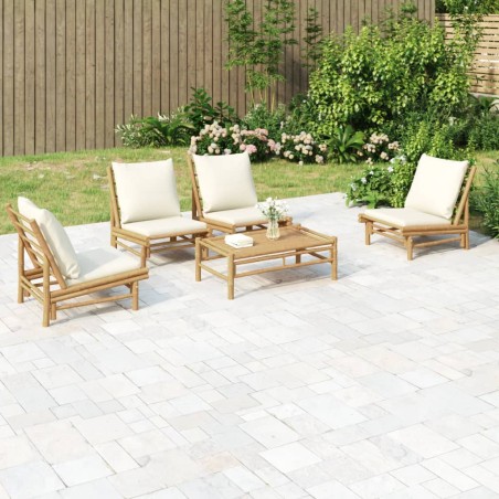 vidaXL 5-tlg. Garten-Lounge-Set mit Cremeweißen Kissen Bambus