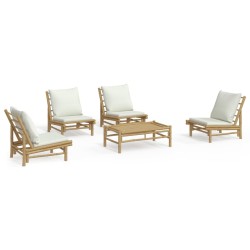 vidaXL 5-tlg. Garten-Lounge-Set mit Cremeweißen Kissen Bambus