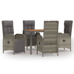 vidaXL 5-tlg. Garten-Essgruppe mit Kissen Grau Poly Rattan