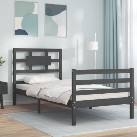 vidaXL Massivholzbett mit Kopfteil Grau 90x200 cm